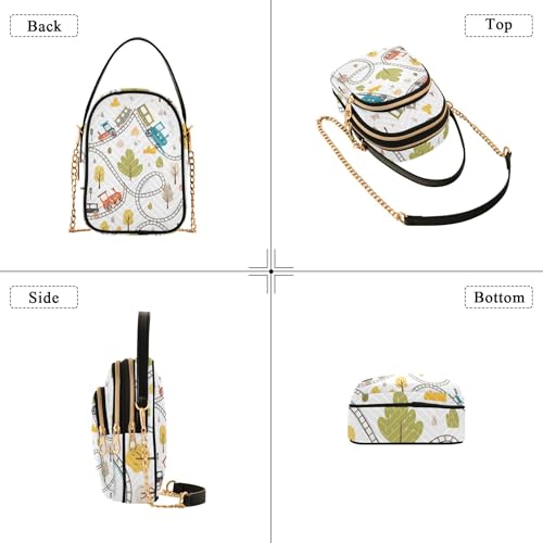 Shoulder Handbag Women Quilted Phone Purse Chain Strap Handbag Fun Designer Satchel Crossbody Bag Cute Cartoon Trains Tracks Beige4