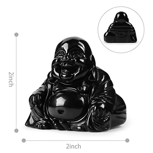 Estatua de Buda Feliz de Obsidiana Negra 2 Pulgadas miniatura 2