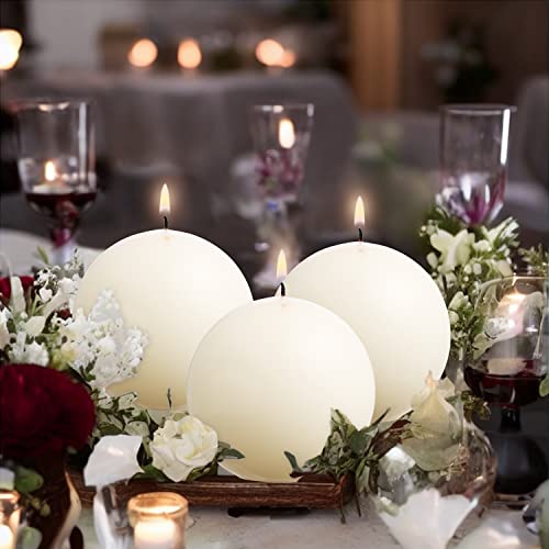 Ball Pillar Candles Set of 3 Ivory 3Inch Unscented Handpoured Weddings, Home Decoration, 75 Hour - Image 6