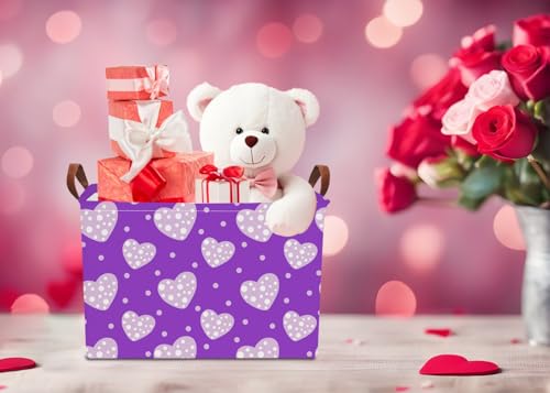 Image of NTAOHAMPER Children's Day Gifts Father Purple Love Fabric Storage Basket Empty with Handles, Books Box, Baby Shower Baptism Lovely Storage24L(Purple Love)