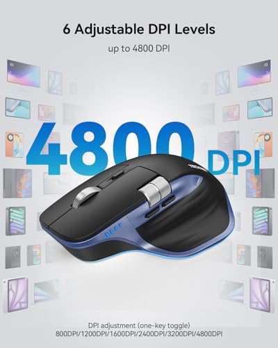 Image of TECKNET Wireless Mouse, Side Scroll Bluetooth Rechargeable, 3-Device | Switch Among 3 Devices, 6 DPI Levels (up to 4800 DPI), BT 5.3 /5.0 /2.4G USB-A, Quiet Clicks, 7 Buttons, Black & Blue