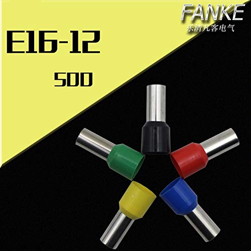 500PCS/pack E16-12 Cord End Pre-insulated Terminals Wire Connector Bootlace Ferrules For 5AWG 16mm2 12mmPin of Length Brass tube - (Color: Yellow)