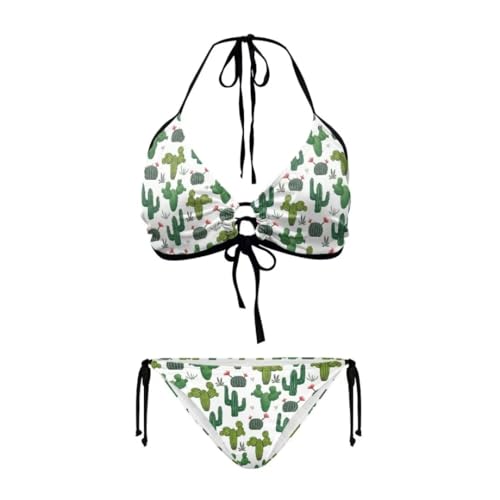 Youngerbaby Women's Green Cactus Design Fashion Bikini Swimsuit Swimwear Bathing Suit Push Up String Halter