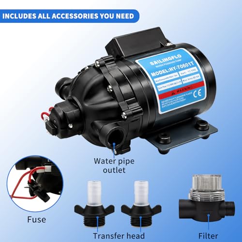 Image of 12V Diaphragm Water Pump - 7 GPM 60PSI, Self-Priming On-Demand Water Pump, Strainer and Female Thread, for Rv, Lawn(HY-70601T)