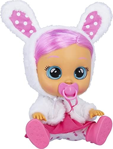 Cry Babies Dressy Coney - 12" Baby Doll | Pink Dress, Bunny Themed White Fluffy Jacket