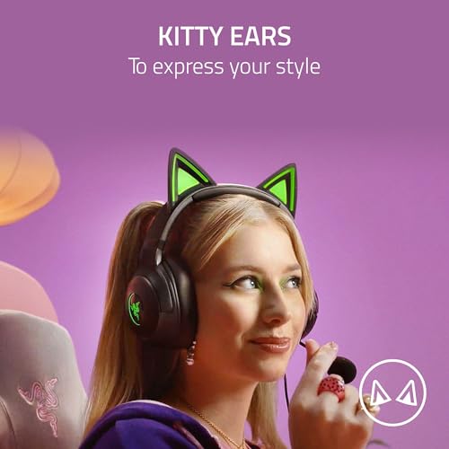 Image of Razer Kraken Kitty V2 USB Wired Headset: Chroma RGB Kitty Ears - Stream Reactive Lighting - HyperClear Cardioid Mic - 40 mm Drivers - 7.1 Surround Sound - Comfortable Ear Cushions - Black
