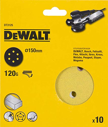 Dewalt Dt3125-Qz Disco Abrasivo Levigatrice 150Mm Grana 120 - Confezione Da 10 Fogli - 6 Fori
