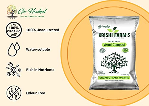 Go Hooked Organic Vermicompost Fertilizer Manure for Plants | Organic Manure for Plants | Fertilizer for Home Gardening | Soil Mix for Pot Plants | Natural Booster for Flowering Plant -5Kg Neem Coated