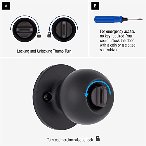 BRINKS Transitional Privacy Door Knob - Matte Black Exterior Door Lock Set, Seamlessly Blends with Interior Décor, 6 Pack by BRINKS - Image 6