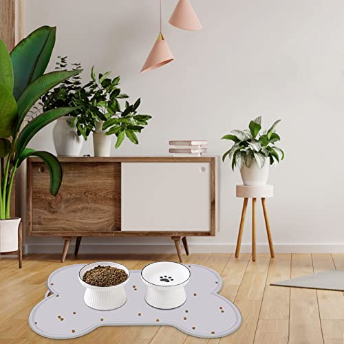 Upsky Dog Cat Food Mat Dog Bowl Mat Large 22" X 16" Silicone Dog Feeding Mat For Food And Water, Waterproof Pet Placemat Non-Spil Puppy Tray Bone Shaped With Raised Edge #TOP6