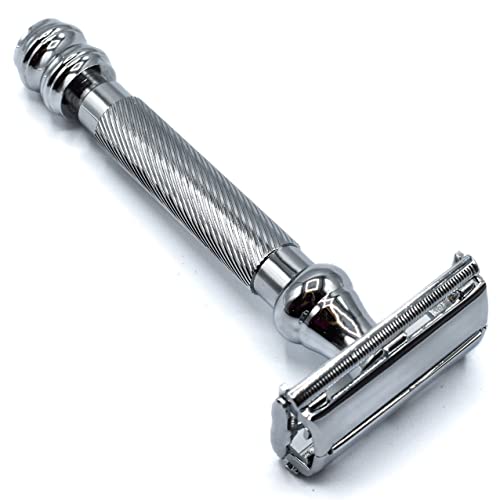 Parker Safety Razor, Parker 99R High Lustre Chrome, Long Handle Heavyweight Butterfly Open Double Edge Safety Razor For Men, 5 Parker Premium Platinum Double Edge Razor Blades Included #TOP1