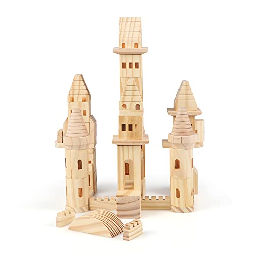 Garlictoys 75 Pieces Wooden Castle Blocks Medieval Knights Princesses Wooden Castle Building Blocks Kit For Kids Boys And Girls #TOP2