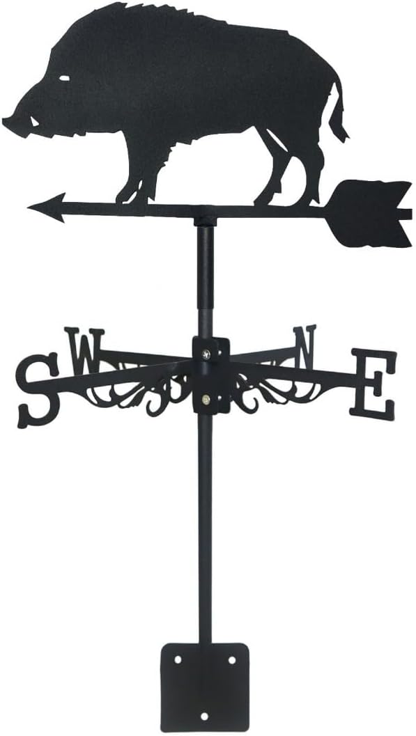 Anti-Rust Boar Weathervane Silhouette Art Black Metal Wild Animal Wind Vanes Outdoors Decorations Garden for Roof Yard Lawn