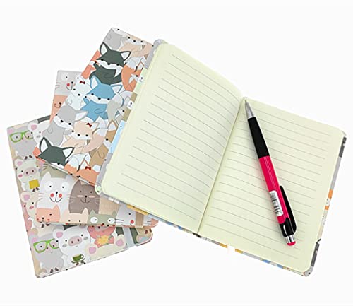 4 Pack Hardcover Notebook Journal,Ruled Pocket Small Notebook Hardback Book Notepad Diary Memo Steno Planner-A6 Size(5.7X4.1"),96 Sheets,Ruled Pages (Cartoon Animals) #TOP6