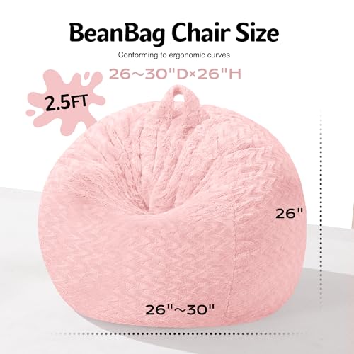 Image of 2FT Bean Bag Chair,Giant Bean Bag Chairs for Adults,Big Bean Bags with Memory Foam Filled, Large Beanbag Chairs with Chevron Plush Cover-Soft Pink