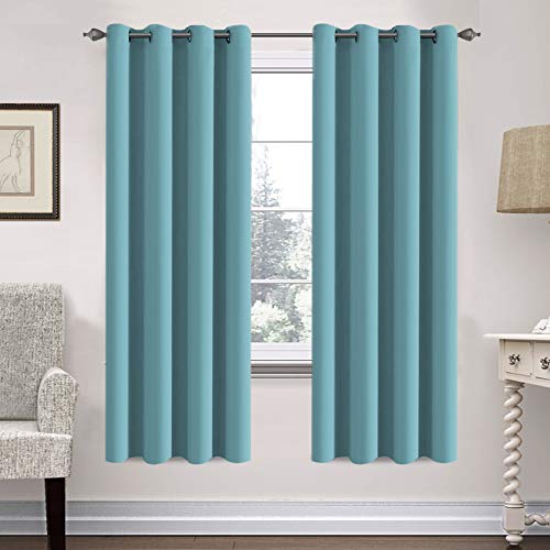 H.VERSAILTEX Insulated Thermal Blackout 52 x 72 Inch Long Curtain Panels Pair - Nickel Grommet Window Drapes for Bedroom/Living Room (Solid Aqua,Set of 2)
