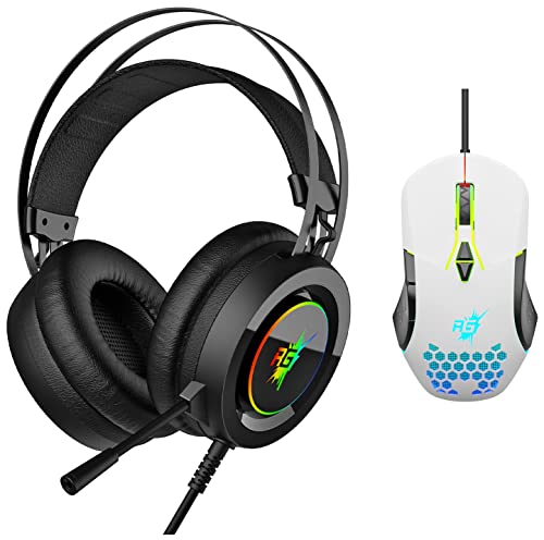 Image of Redgear Cloak Wired RGB Wired Over Ear Gaming Headphones with Mic for PC & A-15 Wired Gaming Mouse with RGB, Semi-Honeycomb Design and Upto 6400 dpi for Windows PC Gamers(White)