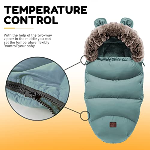 Be2Day Winter-Fußsack für Kinderwagen, Sportwagen & Buggy mit Anti-Rutschschutz, Babyschale Schlafsäcke mit Reißverschluss Kopfteil Wetterfest Tasche, Einstellbar 55x80/105cm (Blau)