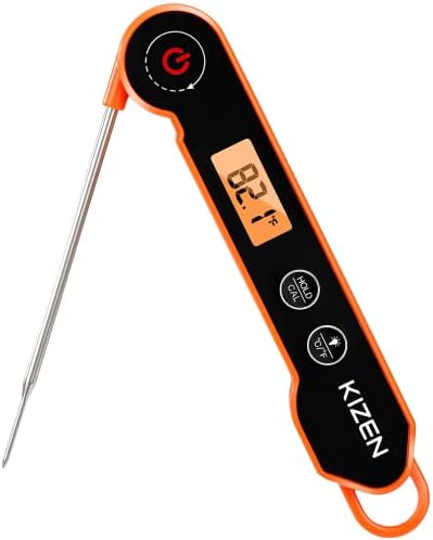 Kizen Digital Meat Thermometers for Cooking - Waterproof Instant Read Food Thermometer for Meat, Deep Frying, Baking, Outdoor Cooking, Grilling, & BBQ (Orange/Black)