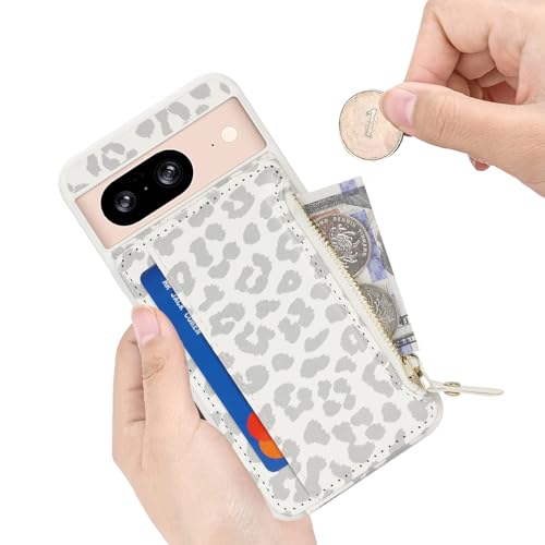 Image of Cavor for Google Pixel 8 Case Wallet with Card Holder, Leopard White
