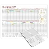 TOBJA® Urlaubsplaner 2027 A2 für 25 Mitarbeiter – Wandkalender mit Ferienkalender DE & AT, Feiertage & Jahresübersicht, dickes Papier | Personalplaner Dienstplan Urlaubskalender 2027