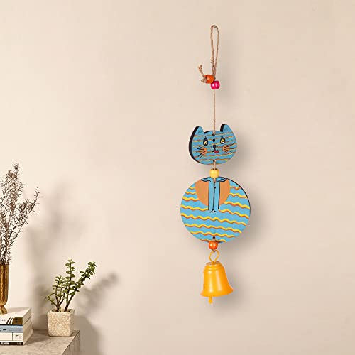 Image of Aakriti Art Creations Azure Kitty Wind Chime Multicolor | Handmade Modern Art Wooden & Metal Wind Chime | Decorative Wind Chimes for Balcony, Garden, Living Room & Gifting