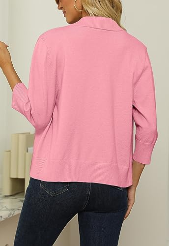 Image of Women's 3 /4 Sleeve Cropped Cardigan Sweater Open Front Short Shrugs Cardigans Lightweight Sweaters