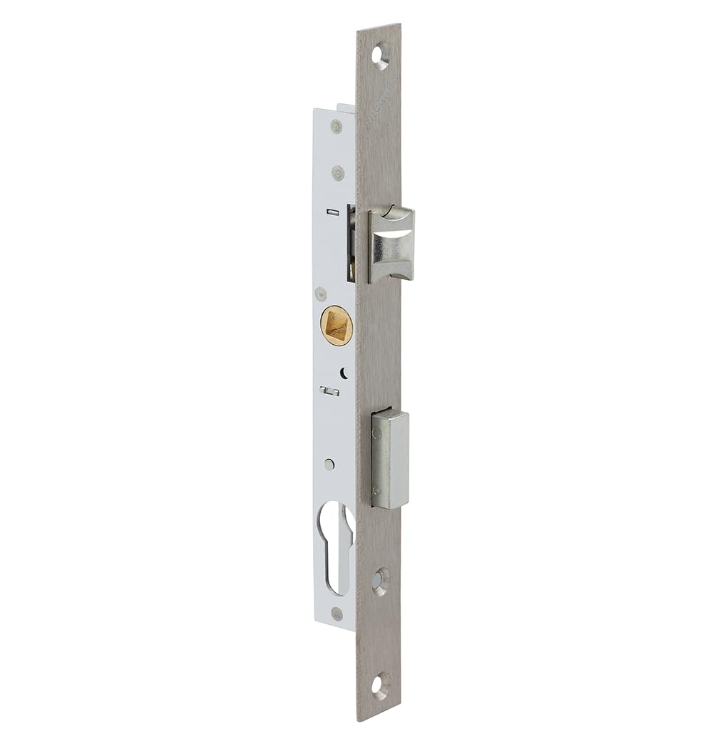 METALUX série 7/​28 - Serrure à encastrer 1 point pêne dormant et 1/​2 tour Réversible Sans Gâche Têtière Inox Coffre 28mm x 180mm Main droite pour porte PVC ou pour porte metallique