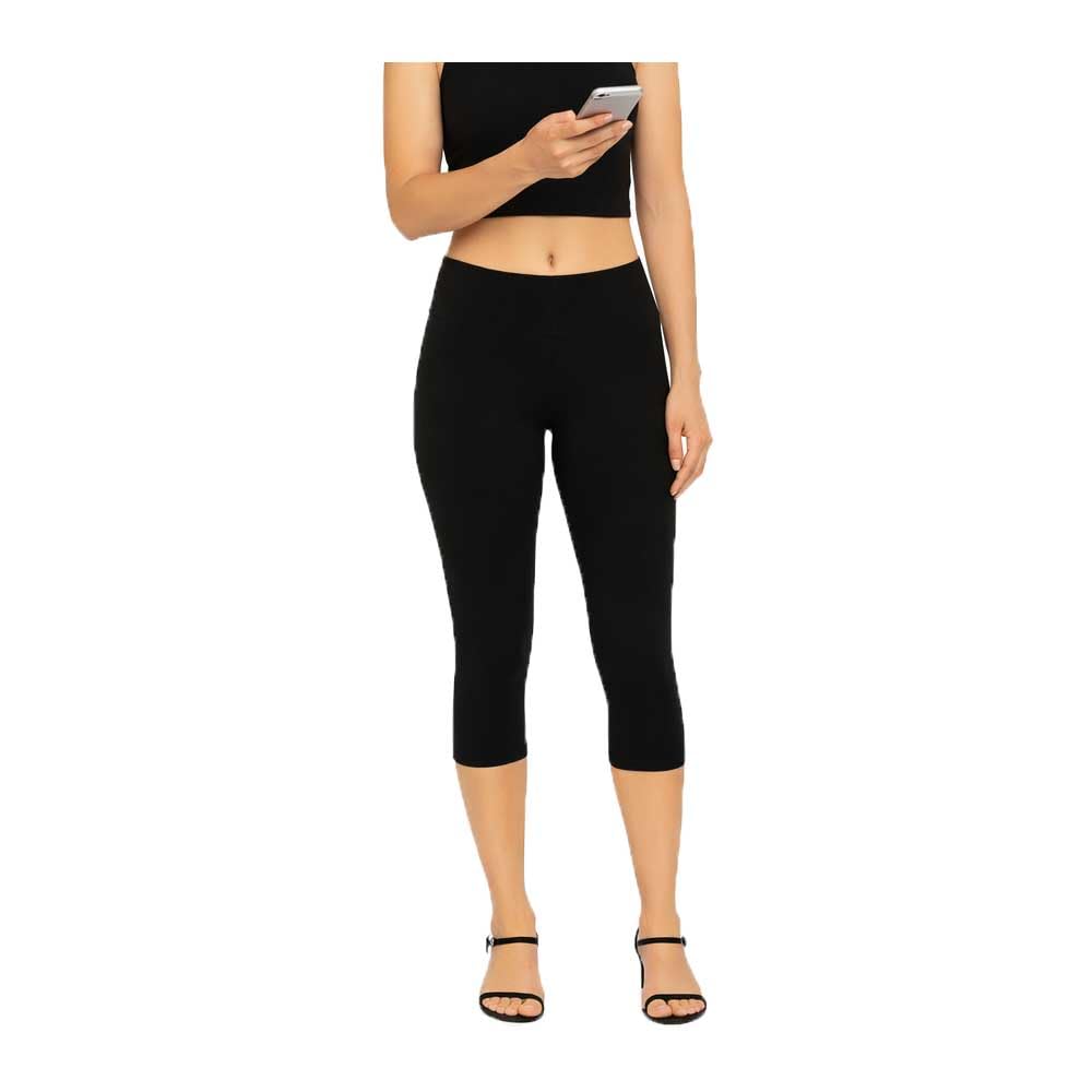 Womens Cotton Blend Plain Capri Black Single Pack-image-36