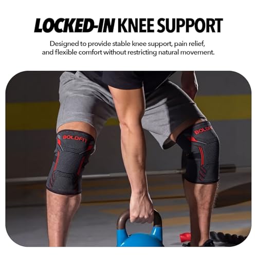 Image of Boldfit Orthopedic Knee Caps for Men & Women Knee Support for Pain Relief, Gym, Running, Arthritis & Workouts Anti-Slip Knees Sleeves for Squats, Sports, Badminton, Black Red- M