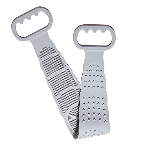 Back Cleaning Shower Strap- Silicone Exfoliating Back Scrubber, Double-Sided Cleaning Exfoliating Back Cleaning Body Brush and Massage Dots, Promote Blood Circulation, Dry Quickly (Gray)