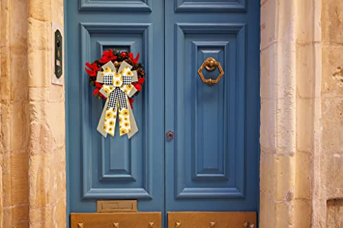 Hying Large Spring Bows For Wreath, Burlap Dots Sunflower Bow For Front Door, Village Buffalo Plaid Flower Wreath Bows For Party Decor Indoor Outdoor Wall Spring Summer Decoration Supplies Ornament #TOP2