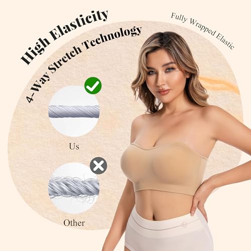 Strapless Bras for Women, Wirefree Non-Slip Seamless Strapless Bra Bandeau Tops for Women4