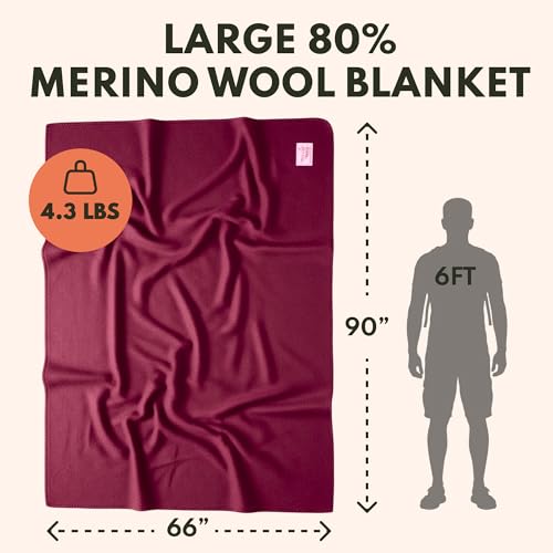 Image of Woolly Mammoth Woolen Co. | Extra Large Merino Wool Camp Blanket | The Perfect Outdoor Gear Bedroll for Bushcraft, Camping, Trekking, Hiking, Survival, or Throw Blanket at The Cabin. (Burgundy) | Temperature Regulating - Fire-Resistant - Warm Camping Blanket for Car Emergency Kits, Picnics, Summer Festivals and Stadiums