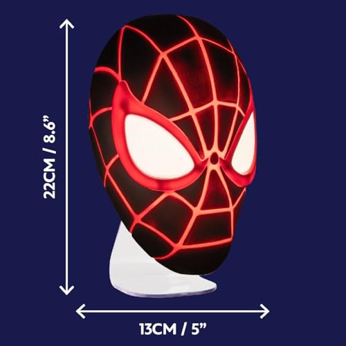 Image of Paladone Miles Morales Spider-Man Mask LED Light - Wall-Mount or Freestanding Lamp | Official Marvel Collectible for Bedrooms, Game Rooms & Gifts