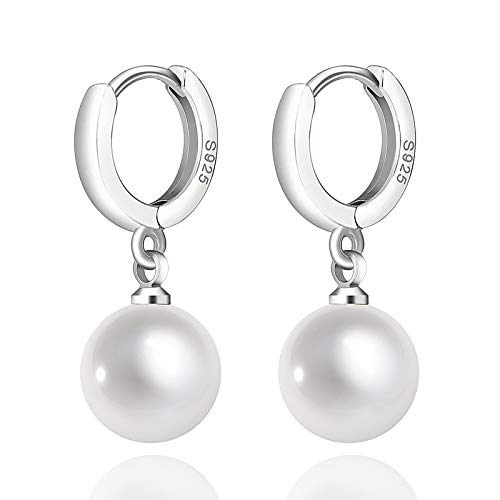 925 Sterling Silver Hoop Earring Hypoallergenic Pearl Drop Dangle Earrings for Woman and Girls of Birthday Gifts
