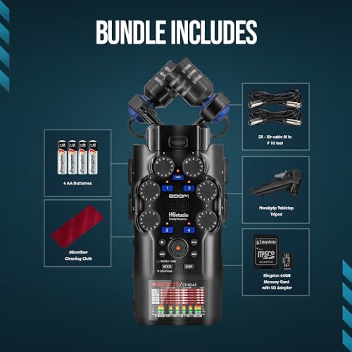 Image of Zoom H6studio Handy Recorder, H6 Studio (H6S) 32-Bit Float Recording, F-Series Preamps, Gain Knobs, Large Mics, USB Audio Interface w /Micro SD, Tripod, Batteries for Podcast Filmmakers Musicians