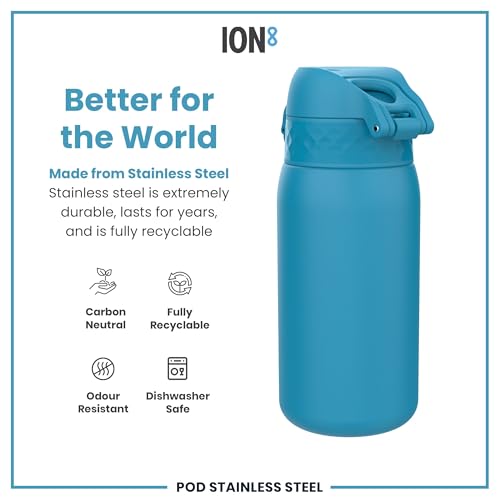 Ion8 Lightweight Steel Kids Water Bottle, 400ml/13oz, Non-Insulated, Leakproof, Easy to Open, Secure Lock, Dishwasher Safe, Fits Cup Holders, Carry Handle, Metal Bottle, Blue - Image 5