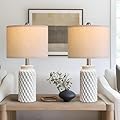 USumkky 20.5" White Modern Ceramic Bedside Lamp Set of 2 for Bedroom Decor Farmhouse Table Lamp for Living Room Office Dorm