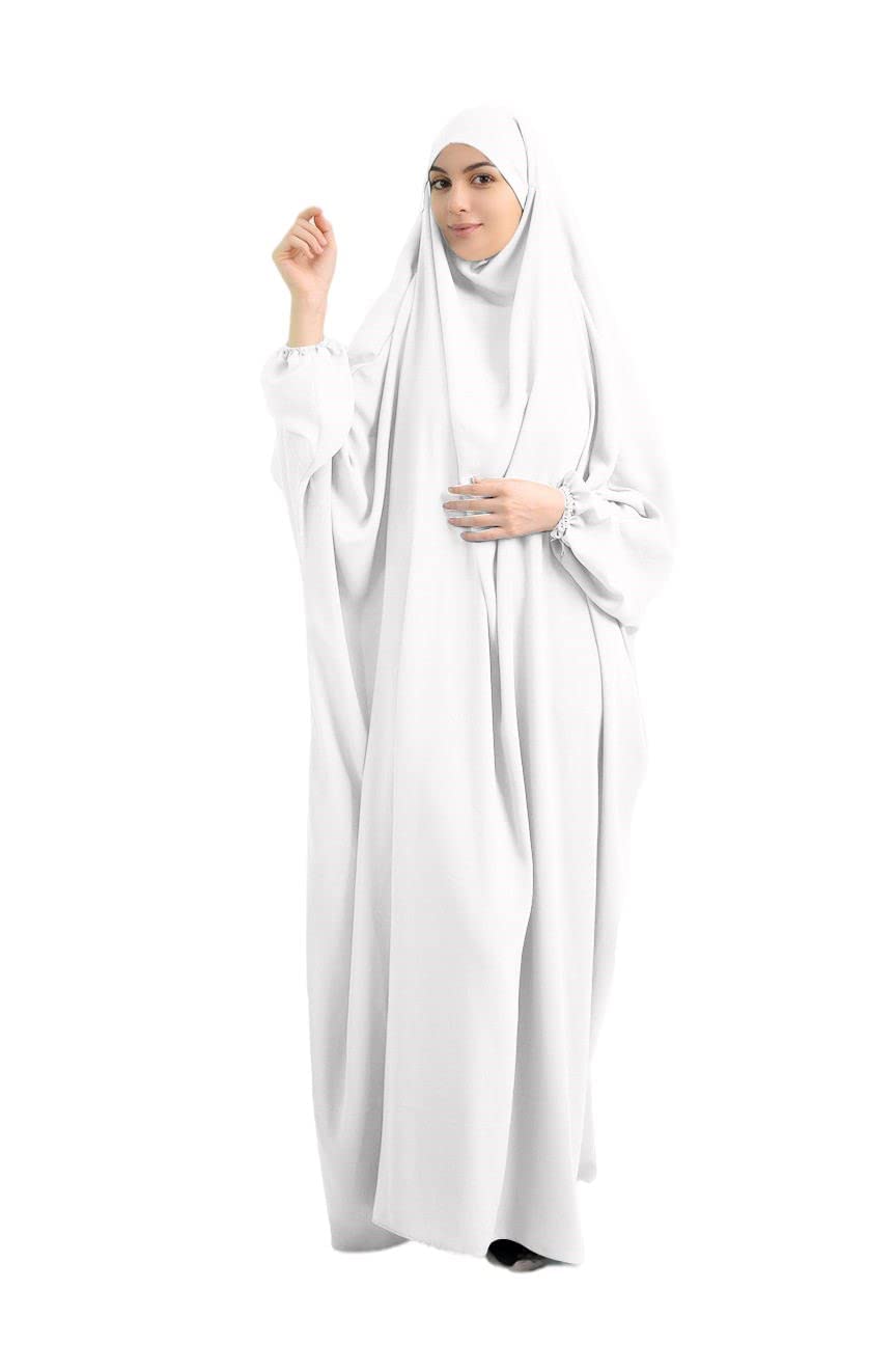 Brong Women's White Muslim Dress Prayer Clothes For Muslim With Praying Hijabs Niqab Face Cover Clothing Soft Dubatta Kaftan Long Sleeve One Size