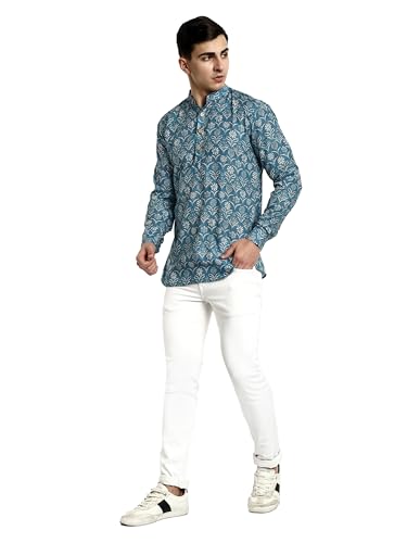 Image of Vardha Men's Cotton Printed Short Kurta with Comfortable Fit and Simple Style and Regular Look | Kurta for Men