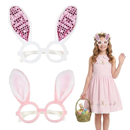 HYRKOTW 2 gafas de peluche con orejas de conejo y lentejuelas, accesorio divertido para fiestas temáticas, cumpleaños, carnavales, ideas de regalo para niños y adultos (rosa)