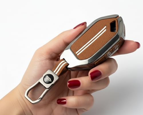 Image of Metal Remote Key Cover with Keychain for Kia Syros 2025 Seltos 2026 Stylish Full Protection 4-Button Smart Key | Glow-in-The-Dark Car Key Protector (Metal Brown)