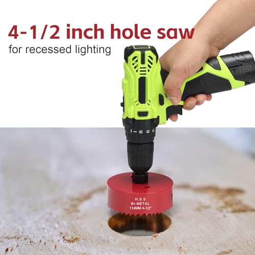 Image of 4-1 /2 Inch Hole Saw for Wood, 114mm HSS BI-Metal Hole Saw for Recessed Lighting, 35mm Cutting Depth Hole Cutter with Hex Shank Drill Bit Adapter for Cornhole Boards Plastic Drywall Fiberboard, Red