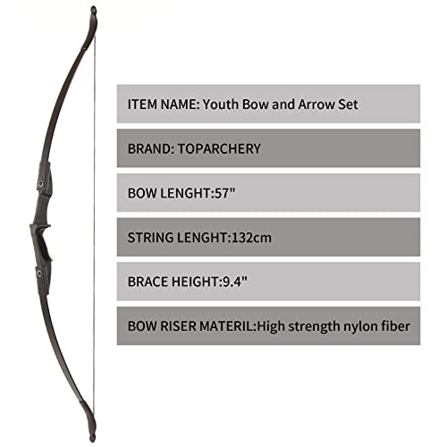 Toparchery Archery 57" Takedown Youth Recurve Bow Hunting Black Long Bow For Beginner Teenagers Right Left Hand Black - Draw Weight 30Lbs 40Lbs (40) #TOP3