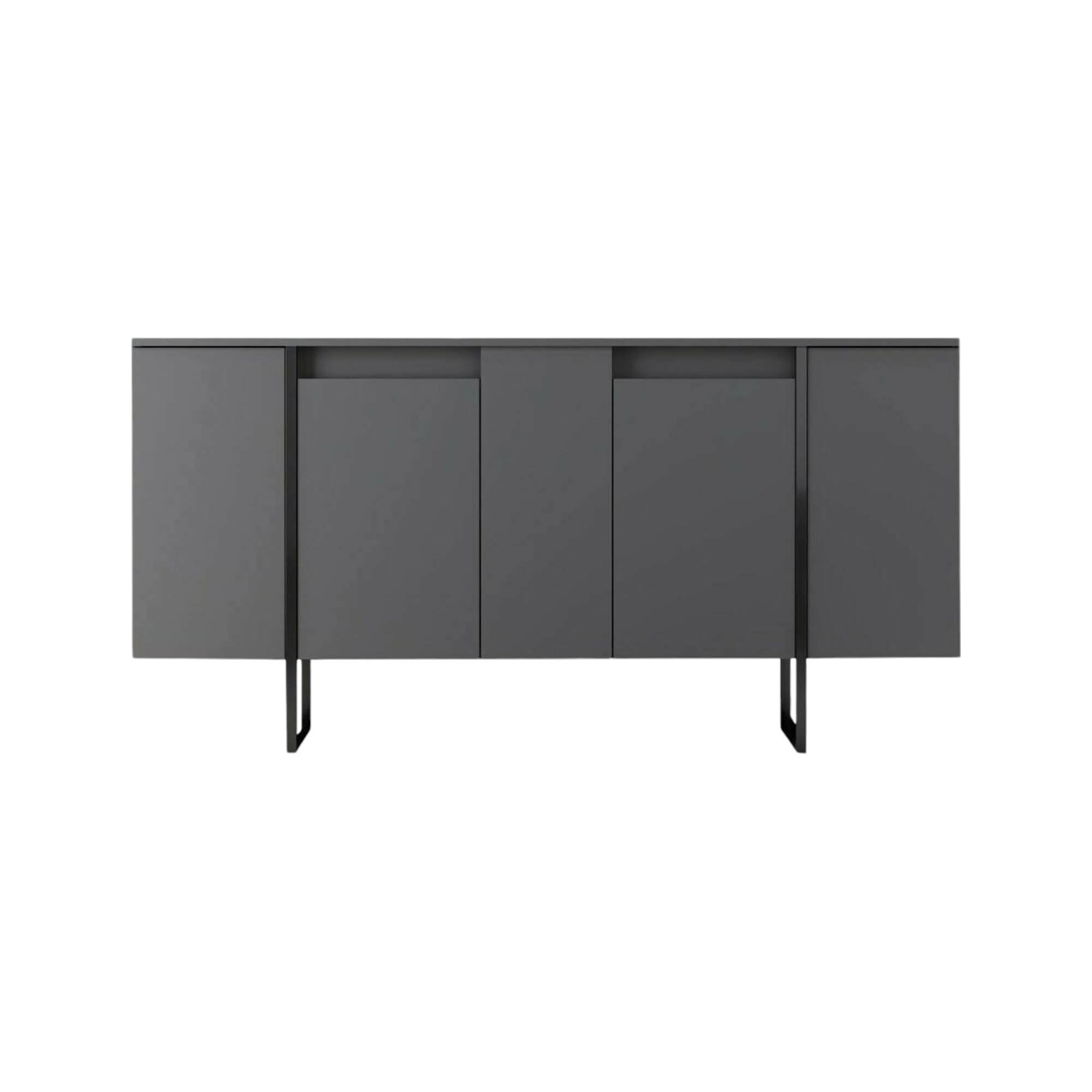 Dmora - Credenza Betel, Buffet da soggiorno, Madia da salotto, Dispensa da cucina, 160x35h80 cm, Antracite e Nero