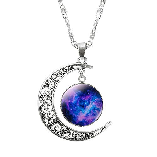 Preisvergleich Produktbild GHJ Halskette Modeschmuck Halskette Glas Galaxy Anhänger Silberkette Mond Halskette Schmuck Geschenk Hochzeitstag Geschenk, Bild 12