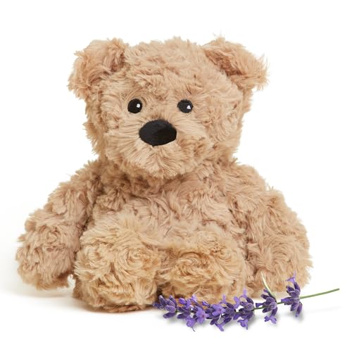 Image of warmies Junior Microwavable & Weighted Stuffed Animals, Brown Curly Bear - Cozy, Heated Plushie Teddy Bear - Lavender Scented Stuffed Animal for Adults & Children (Boys, Girls, Babies & Toddlers)