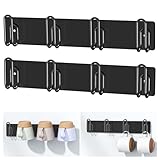 LOXSUN 2pcs Mug Hooks Wall Mounted Mug Holder, Metal Coffee Cup Rack Hanger with 4 Cup Holders, Cups Storage Organizer with 2 Installation Options Suitable for Kitchen Dining Room, Black
