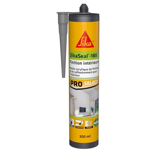 SIKA - Mastic acrylique - SikaSeal-188 Finition Intérieure gris - Joint statique de finition et calfeutrement - Usage intérieur - Sans odeur - 300 ml